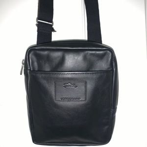 Longchamp Black Leather Messenger Bag